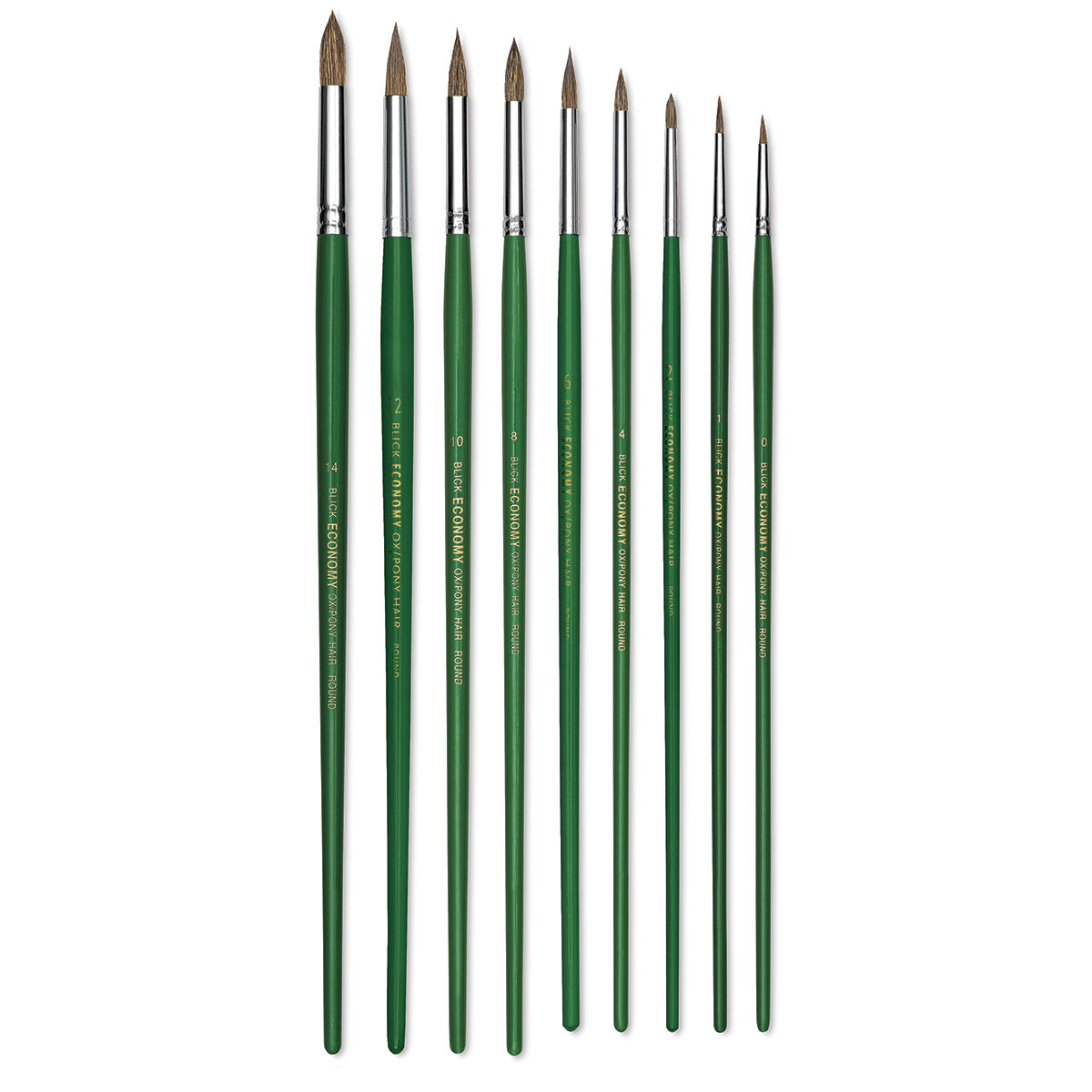 Blick Economy Ox/Pony Hair Brush Set - Round, Long Handle, Set of 9
