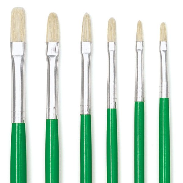 Blick Economy White Bristle Round Brushes - Closeup of 6 piece set of Filbert brushes
