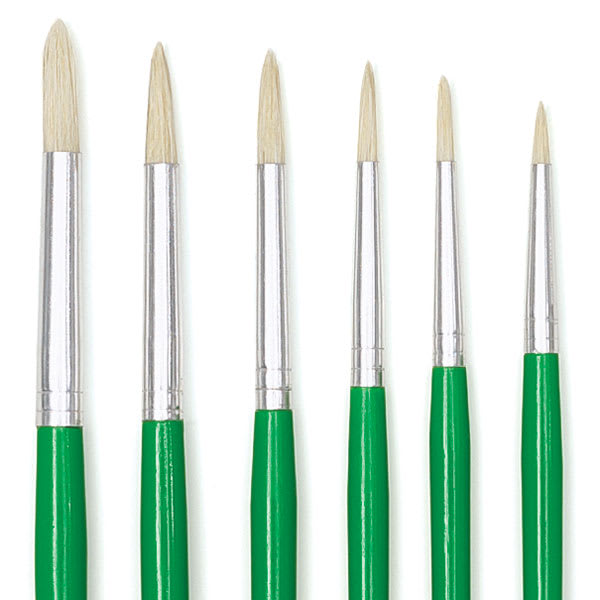 Blick Economy White Bristle Round Brushes - Closeup of 6 piece set of Round brushes