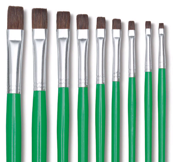 Blick Economy Sable Brushes - Closeup of Several sizes of Bright brushes