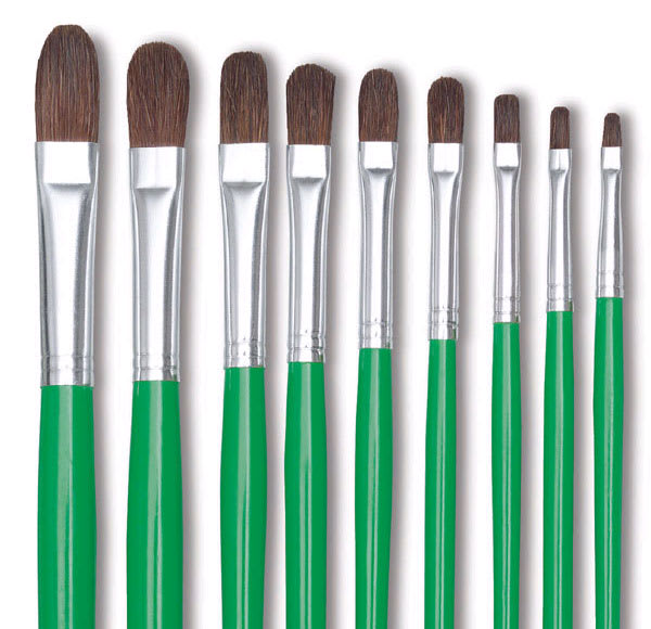 Blick Economy Sable Brushes - Closeup of Several sizes of Filbert brushes