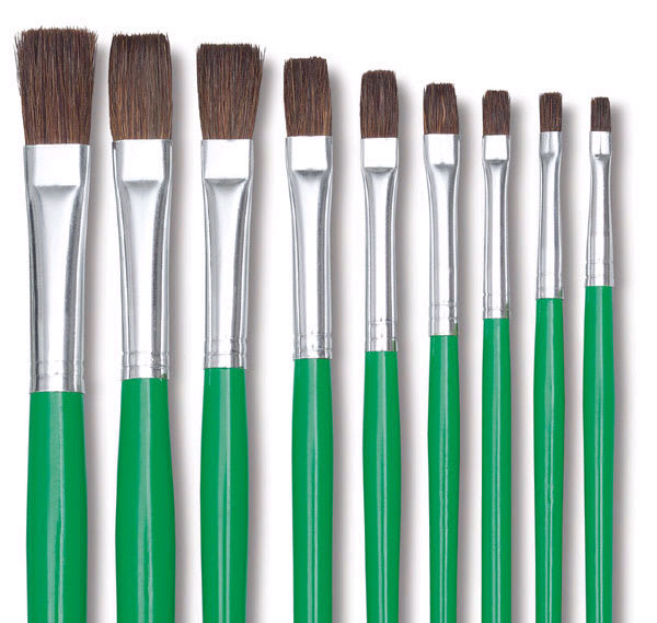 Blick Economy Sable Brushes - Closeup of Several sizes of Flat brushes