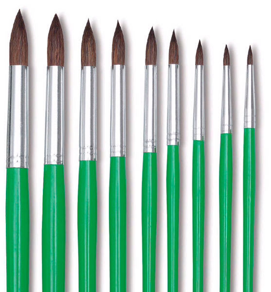 Blick Economy Sable Brushes - Closeup of Several sizes of Round brushes