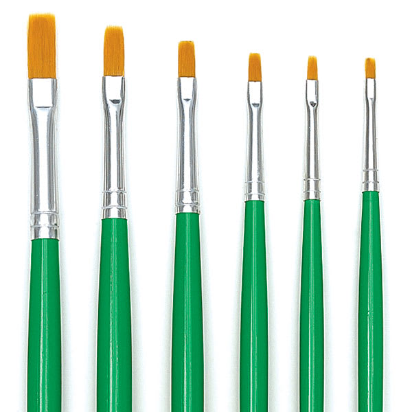 Blick Economy Golden Taklon Brush Set - Flat, Long Handle, Set of 6 close up