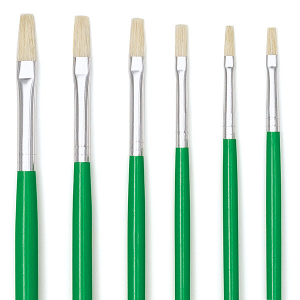 Blick Economy White Bristle Round Brushes - Closeup of 6 piece set of Flat brushes