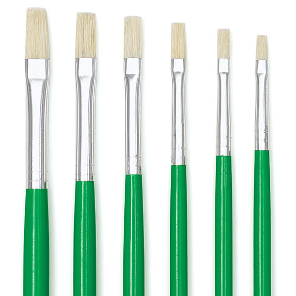 Blick Economy White Bristle Round Brushes - Closeup of 6 piece set of Bright brushes