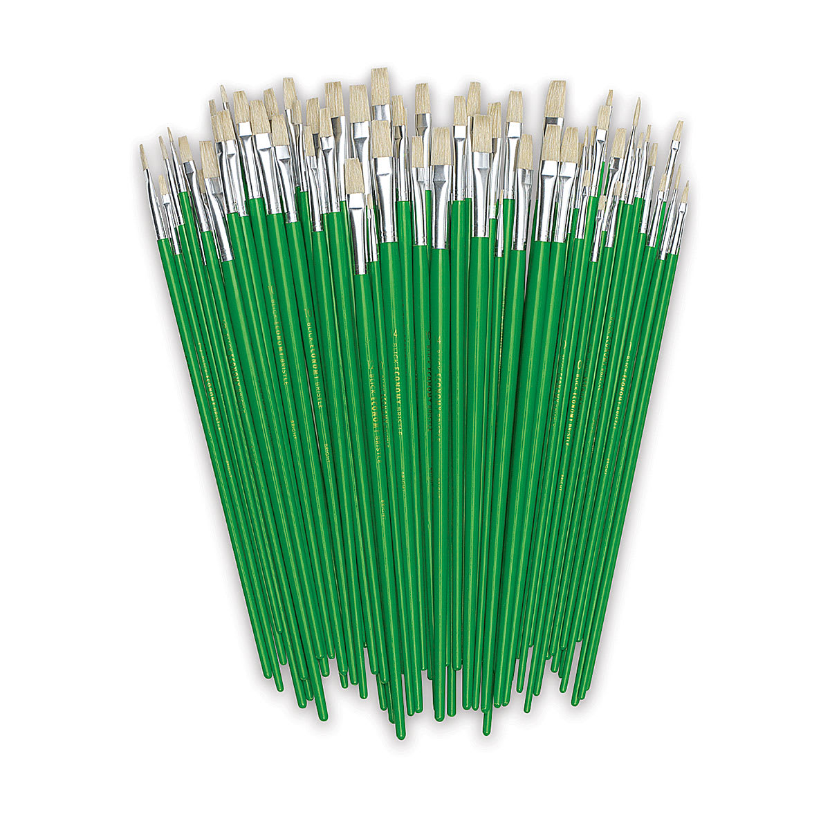 Blick Economy White Bristle Round Brushes - Components of 72 pc Brights Classpack shown upright