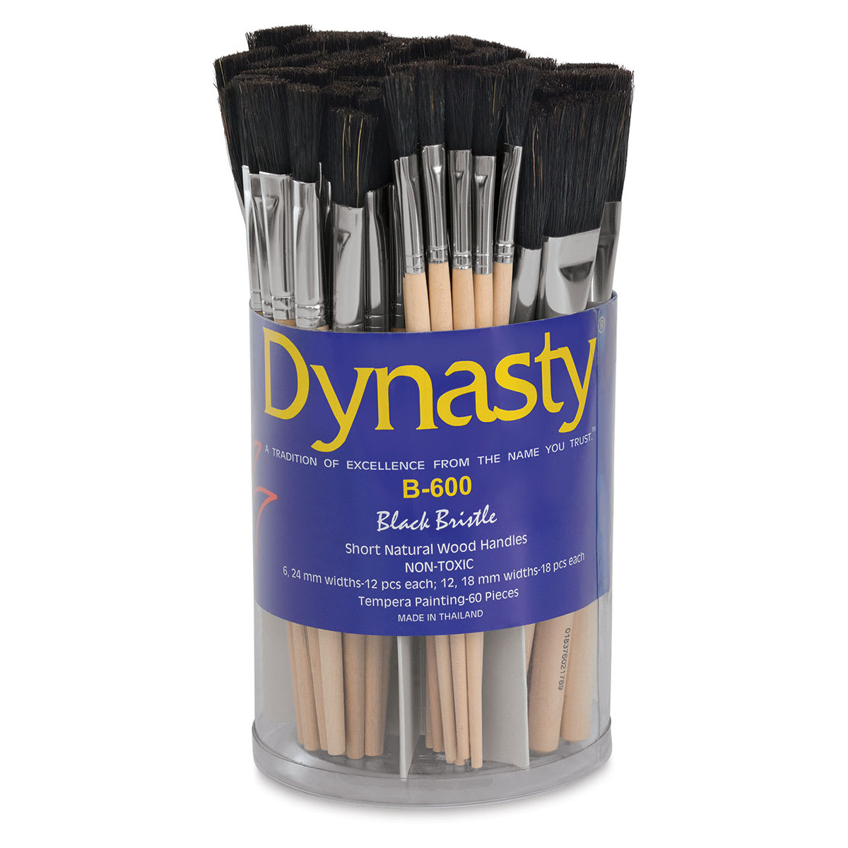 Dynasty Black Bristle Brush Canister - Set of 60 Flat brushes shown in Canister