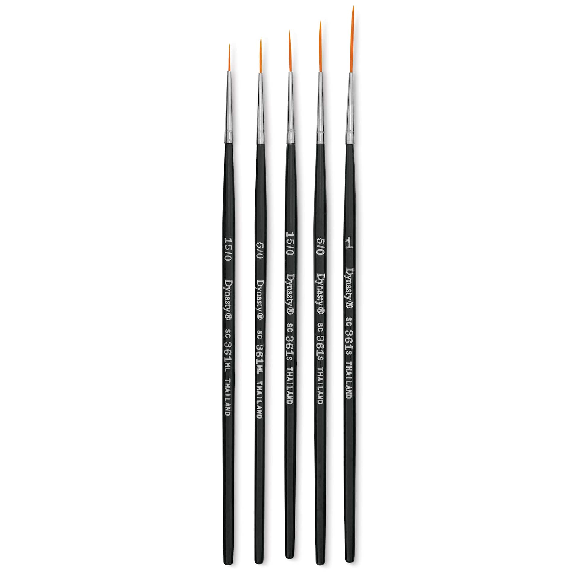 Dynasty Finest Golden Synthetic Brushes - Liner, Short Handle, Set of 5