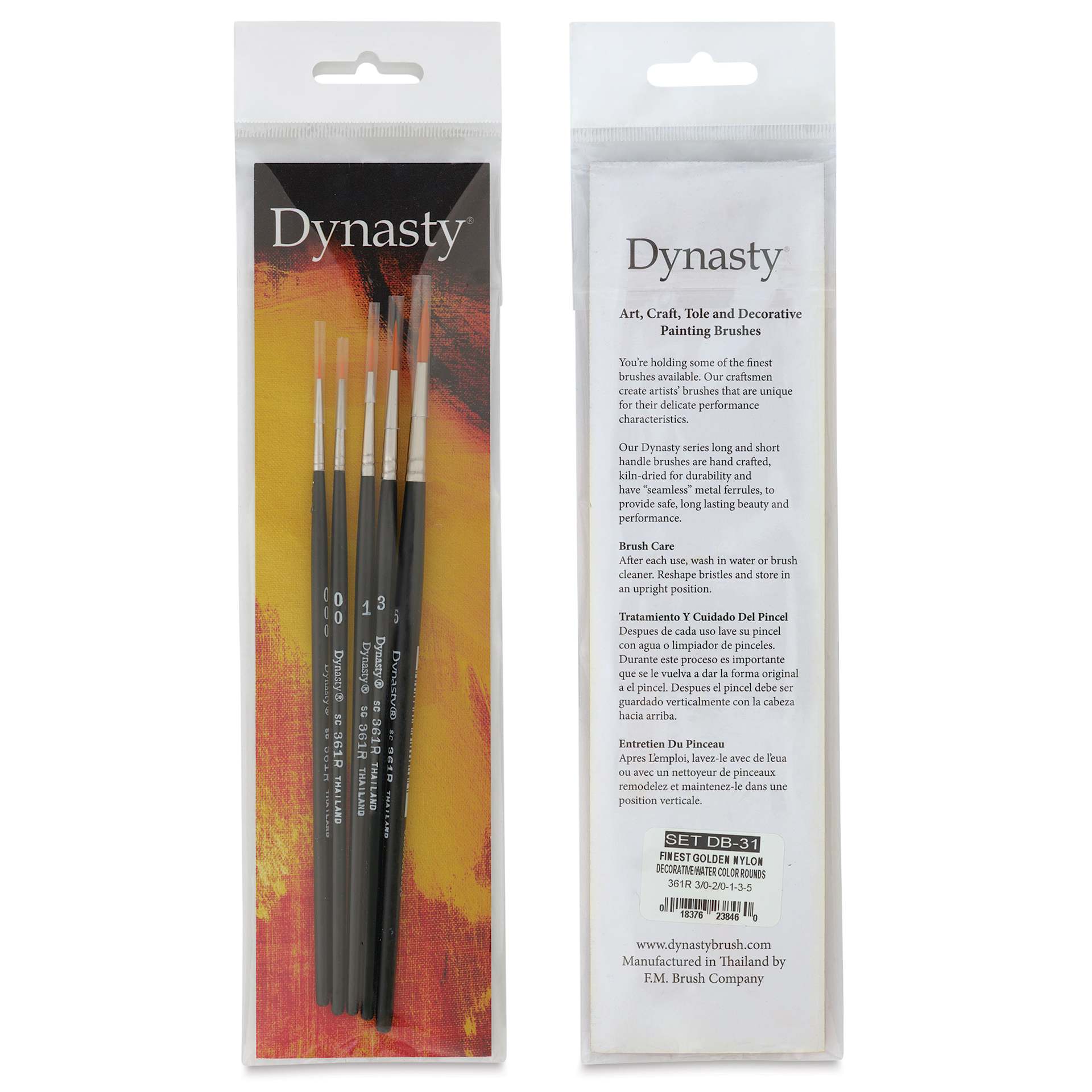 Dynasty Finest Golden Synthetic Brushes - Set 2, Round, Short Handle, Set of 5