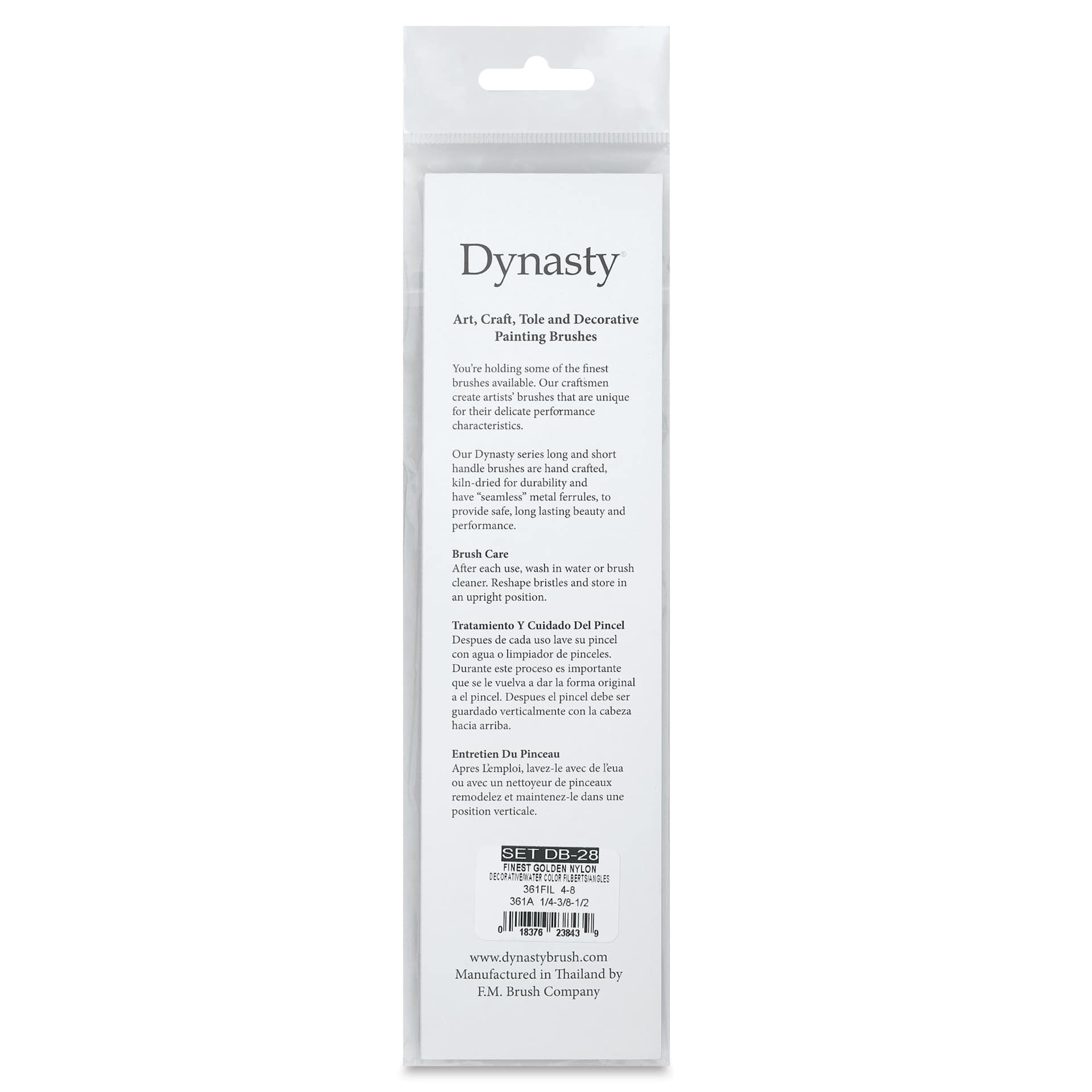 Dynasty Finest Golden Synthetic Brushes - Angle and Filbert, Set of 5, back of the packaging