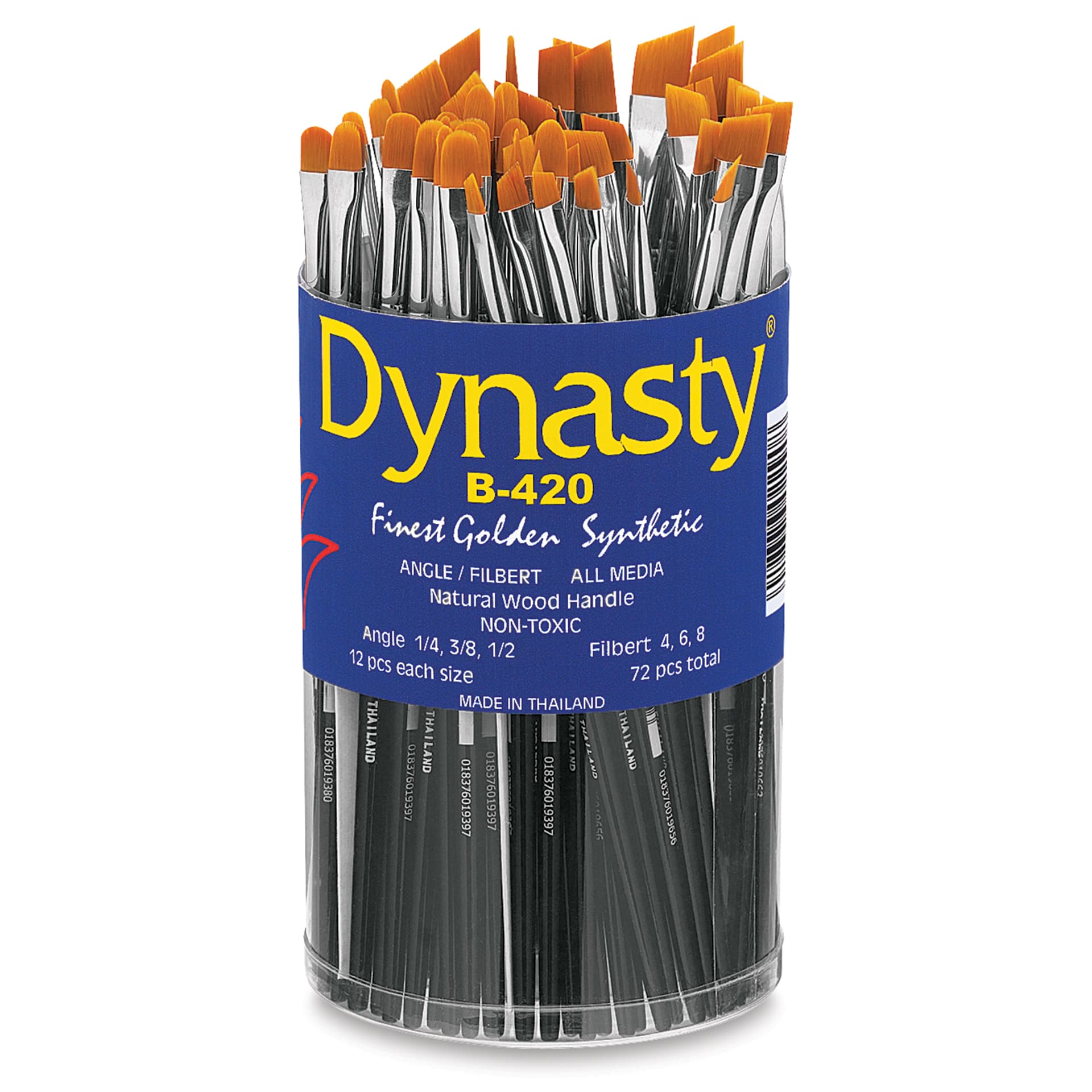Dynasty Finest Golden Synthetic Brushes - Angle and Filbert, Canister of 72 brushes