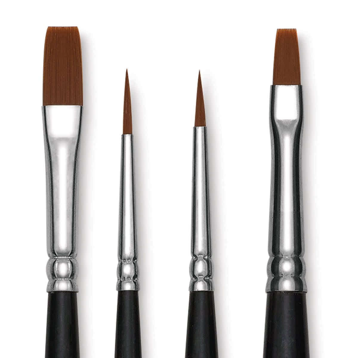 Blick Masterstroke Synthetic Sable Brush Set - Closeup of tips of 4 brushes in set