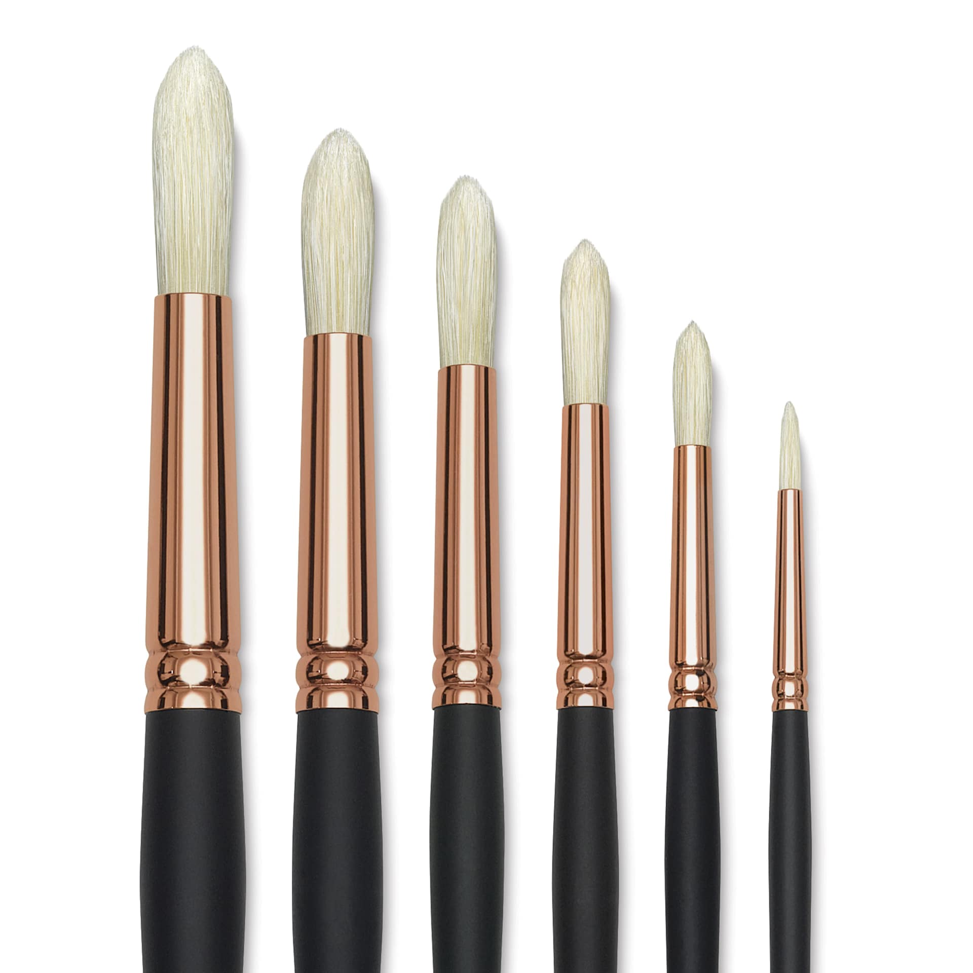 Blick Masterstroke Interlocking Bristle Brush - Round, Long Handle, Set of 6, close up