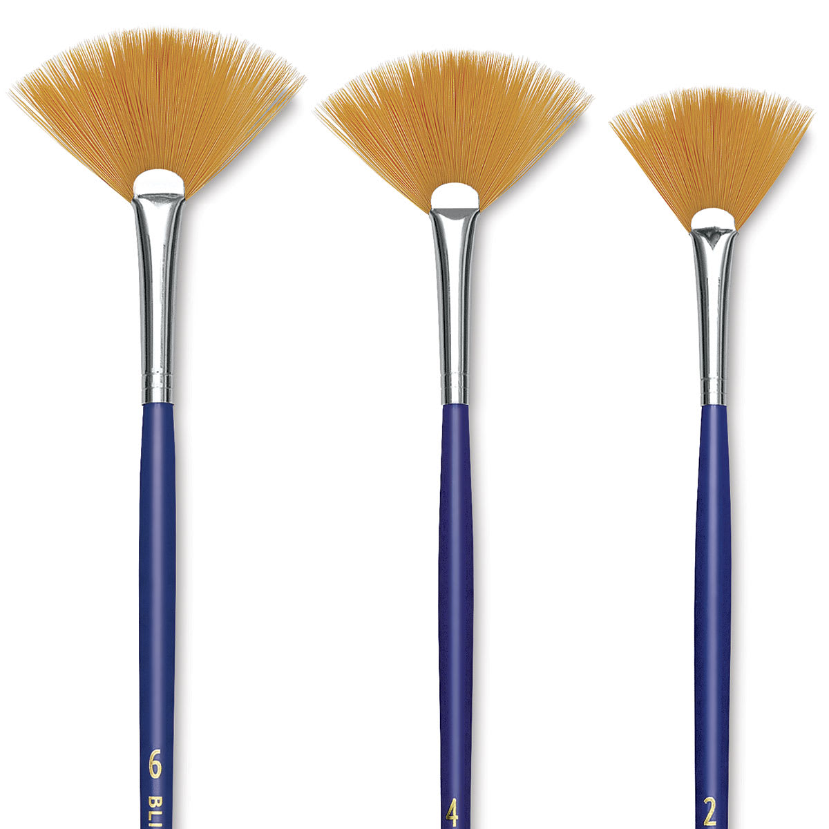 Blick Scholastic Golden Taklon Brush Set - Fan, Long Handle, Set of 3 close up
