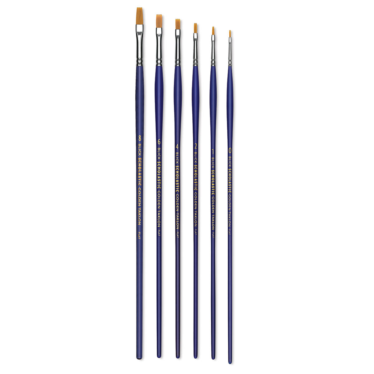 Blick Scholastic Golden Taklon Brush Set - Flat, Long Handle, Set of 6