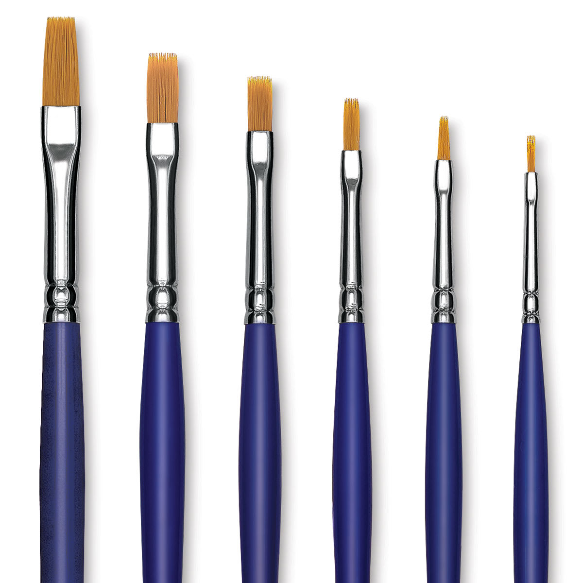 Blick Scholastic Golden Taklon Brush Set - Flat, Long Handle, Set of 6 close up