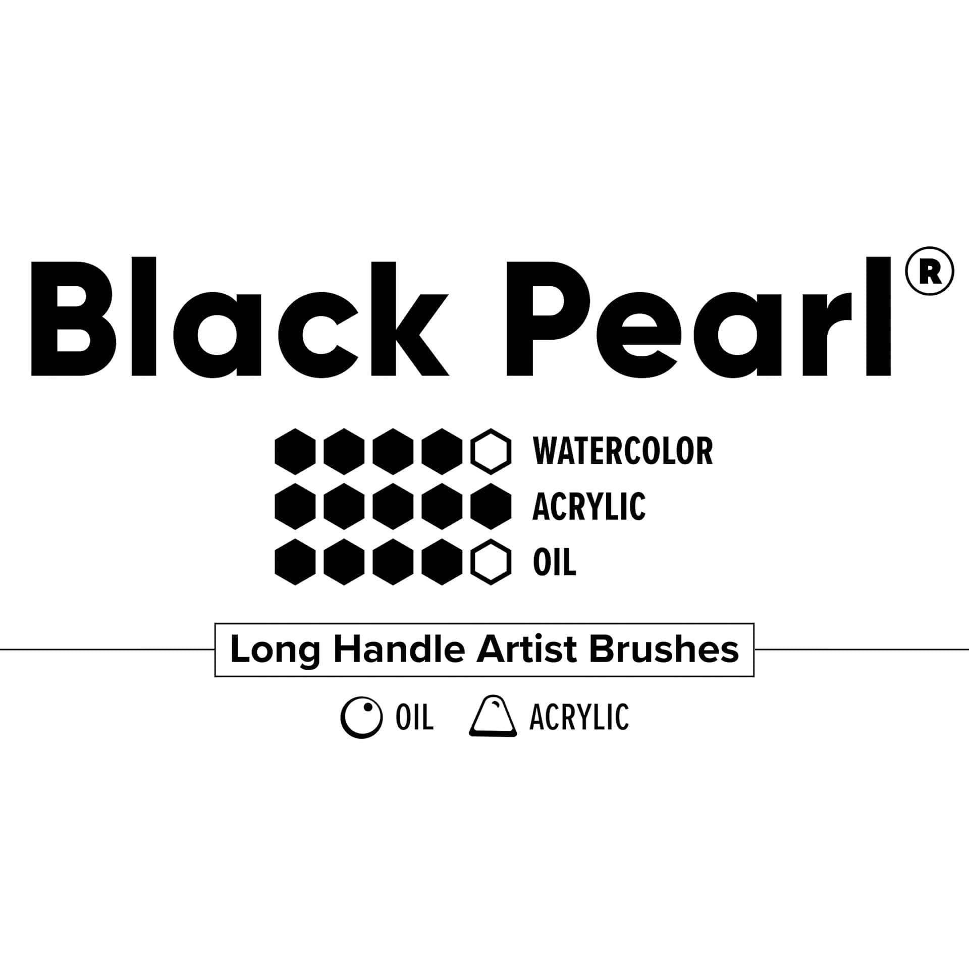 Black Pearl long handle brush chart for watercolor, acrylic and oil paints