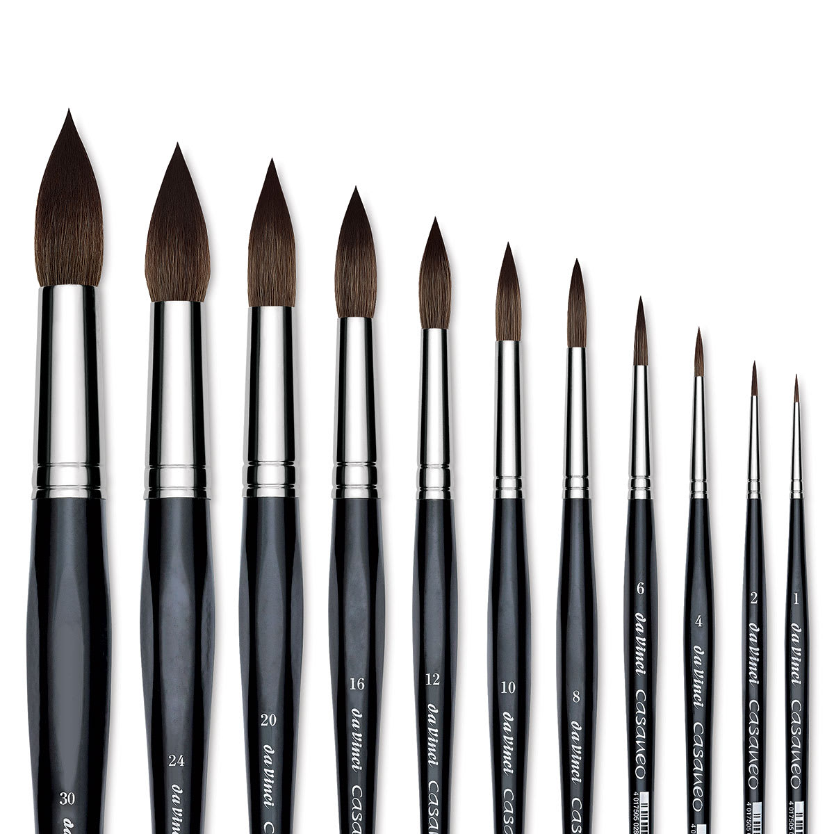 Da Vinci Casaneo Synthetic Squirrel Watercolor Brushes - Closeup of assorted sizes of Rounds Da Vinci Casaneo Synthetic Squirrel Watercolor Brushes - Closeup of assorted sizes of Rounds