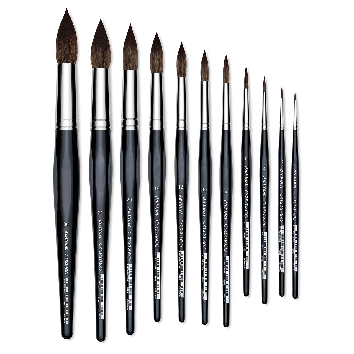 Da Vinci Casaneo Synthetic Squirrel Watercolor Brushes - Assorted Rounds shown upright Da Vinci Casaneo Synthetic Squirrel Watercolor Brushes - Assorted Rounds shown upright