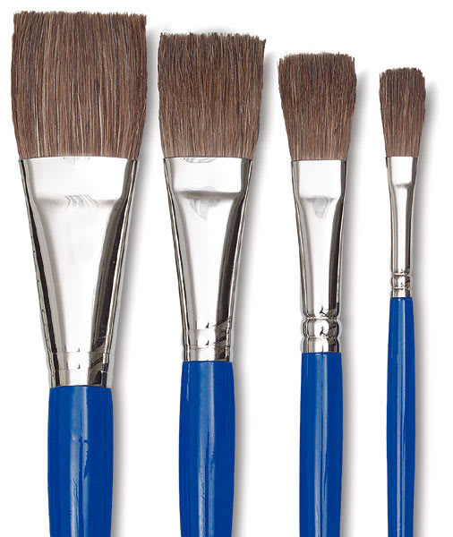 Blick Scholastic Ox Hair Brushes - Closeup of 4 One Stroke Brushes
