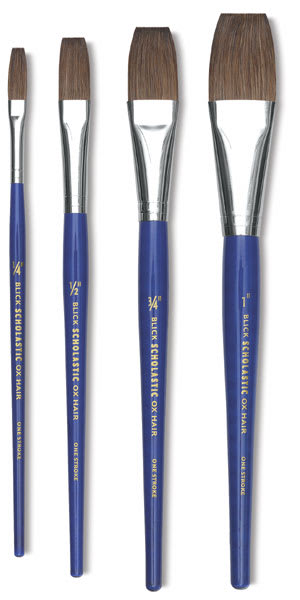 Blick Scholastic Ox Hair Brushes - 4 One Stroke Brushes shown upright
