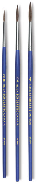 Blick Scholastic Ox Hair Brushes - 3 Script brushes shown upright
