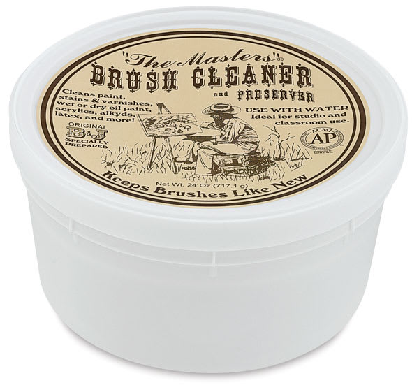The Masters Brush Cleaner and Preserver - Classroom Tub, 24 oz. Front and top of tub.