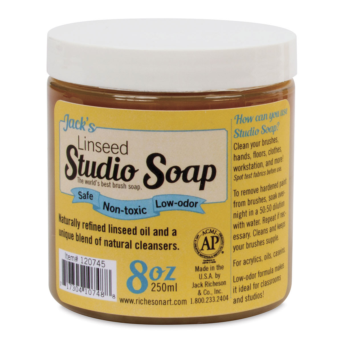 Jack's Linseed Studio Soap - Front of 8 oz jar shown