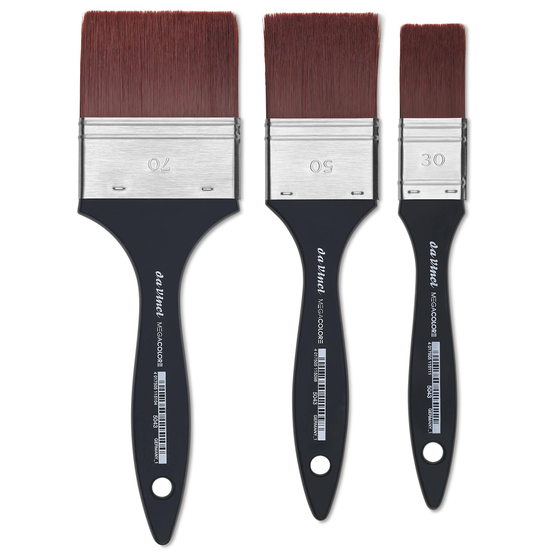 Da Vinci Megacolore Synthetic Mottler Brushes laid out in various sizes