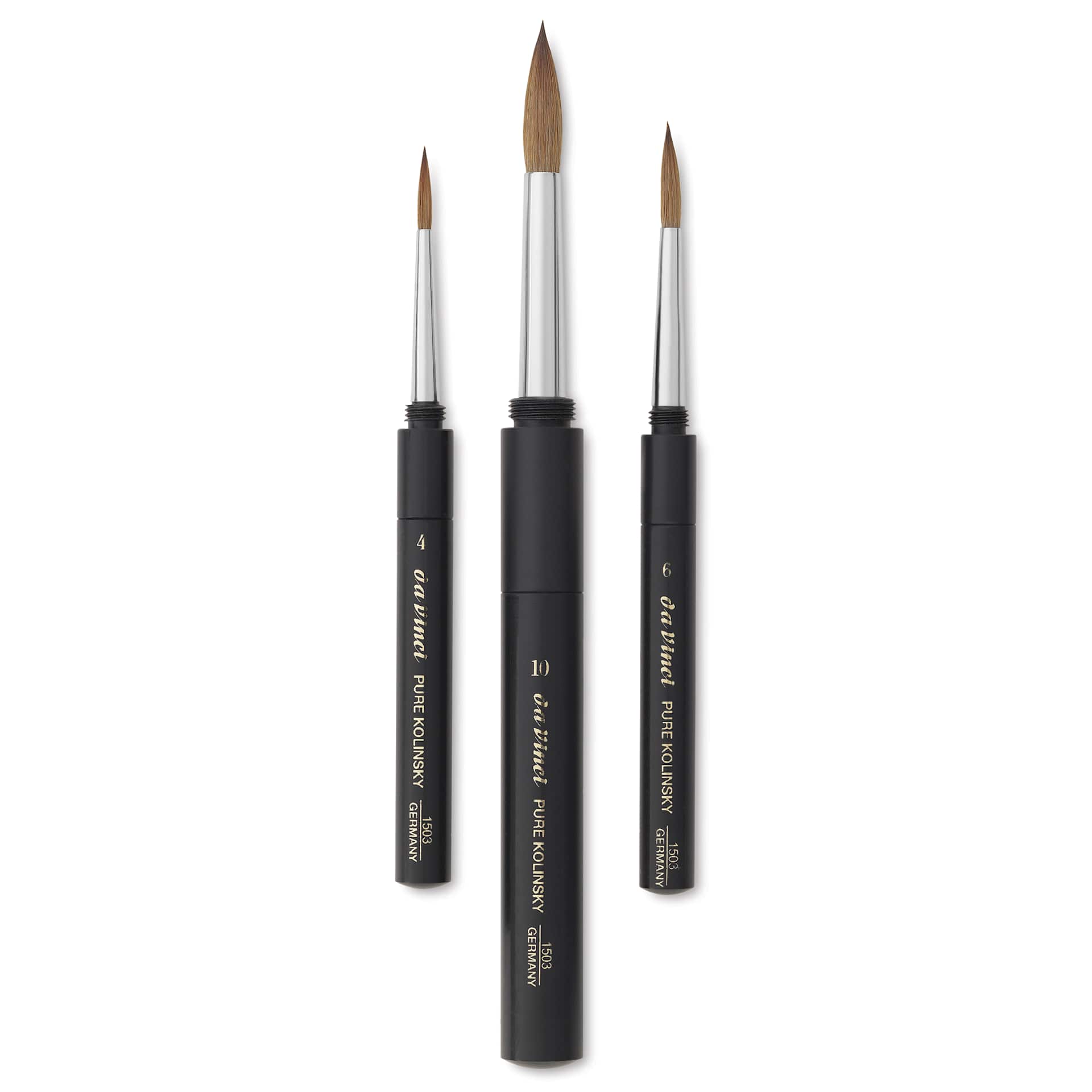 Da Vinci Maestro Kolinsky Travel Brushes - Set 1503, Set of 3, brushes laid out