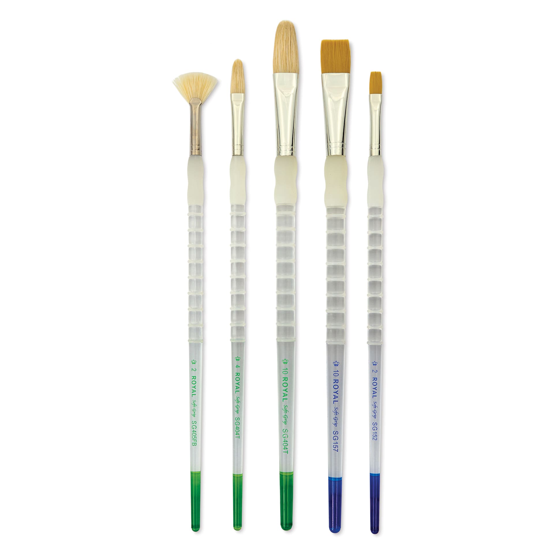 Royal & Langnickel Soft Grip White Bristle and Golden Taklon Brushes - Set 504, Set of 5