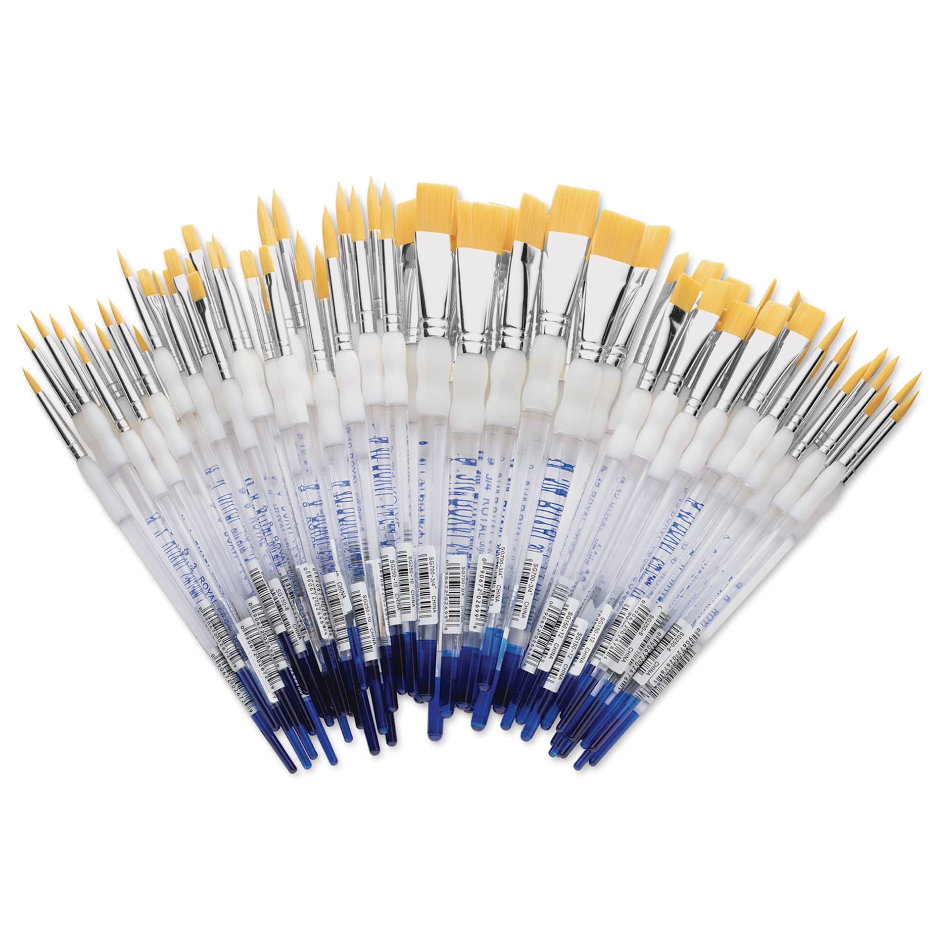 Royal Langnickel Soft Grip Golden Taklon Brush Set - Class Pack, Shaders and Rounds, Set of 72
