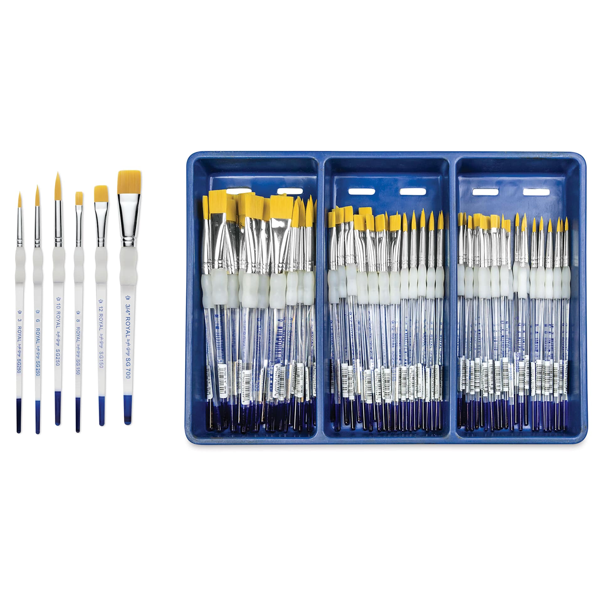 Royal Langnickel Soft Grip Golden Taklon Brush Set - Class Pack, Shaders and Rounds, Set of 72