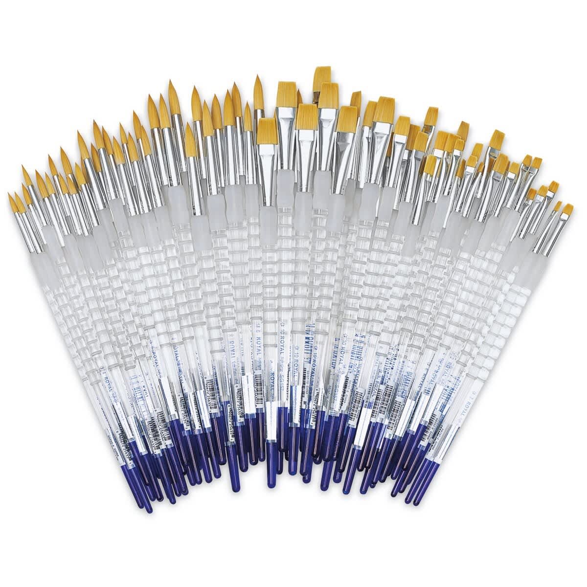 Royal Langnickel Soft Grip Golden Taklon Brush Set - Flats and Rounds Set of 72, out of tray