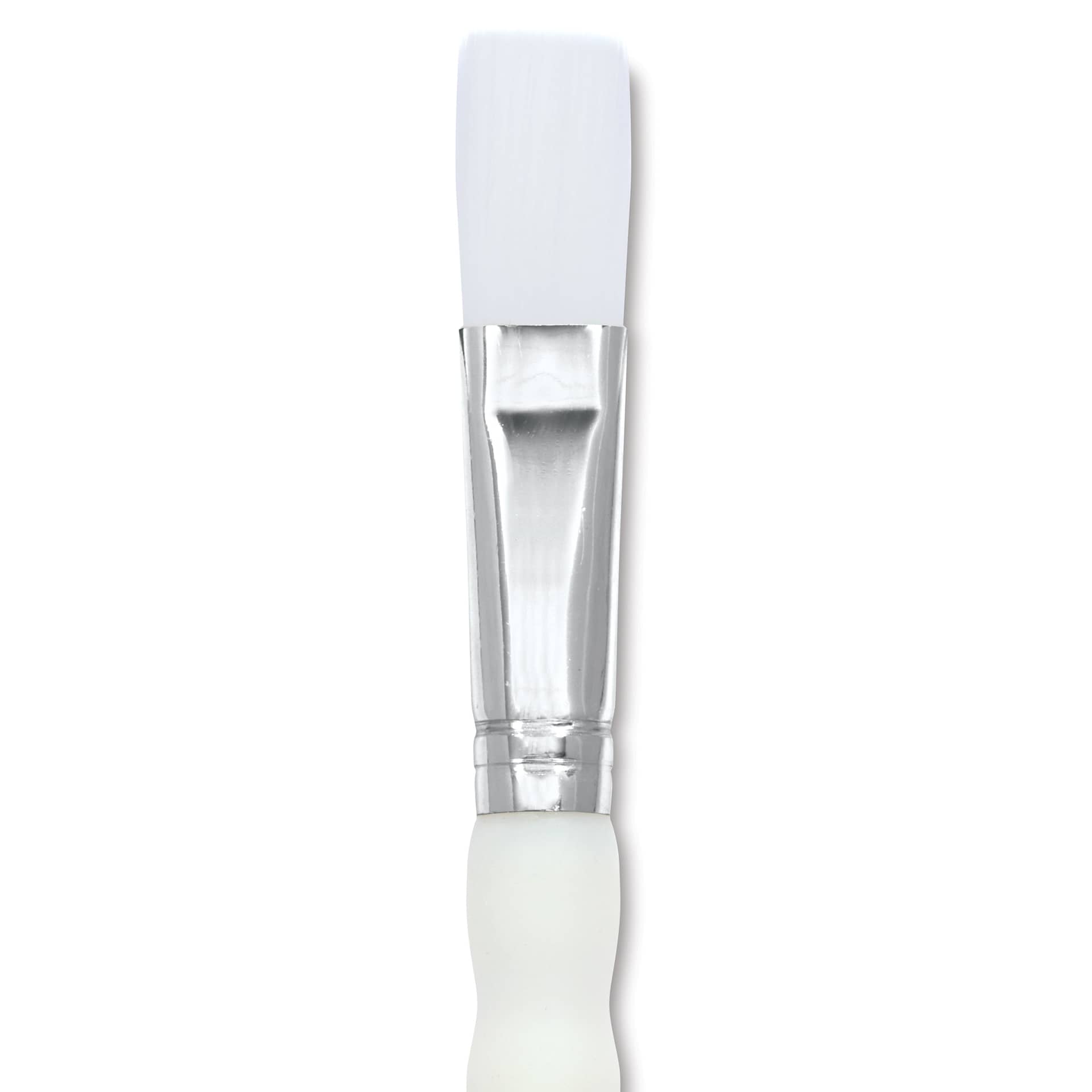 Royal & Langnickel Soft Grip White Taklon Brush - Flat, Short Handle, Size 8, close-up