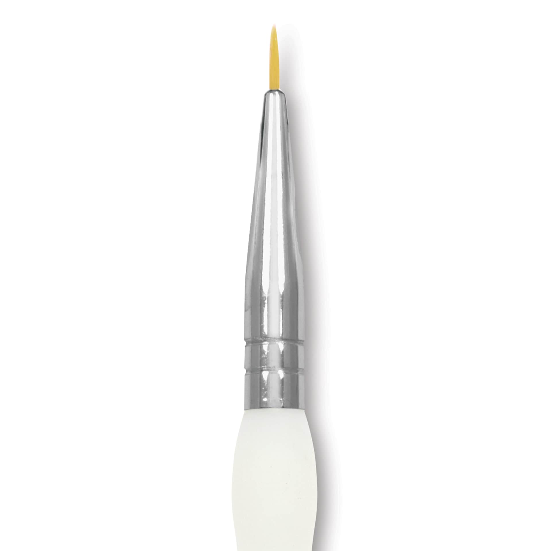Royal & Langnickel Soft Grip Golden Taklon Brush - Short Liner, Short Handle, Size 20/0, close-up