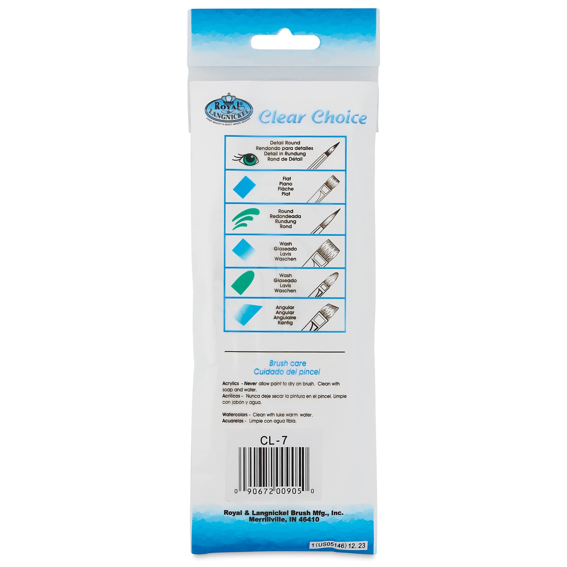 Royal Langnickel Clear Choice Taklon Brush Set - Golden Taklon, Assorted, Set of 7, Short Handle, back of packaging