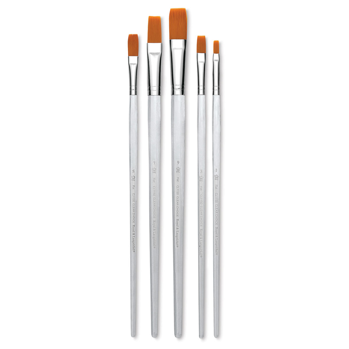 Royal Langnickel Clear Choice Brush Set - Golden Taklon, Flat, Set of 60, Long Handle