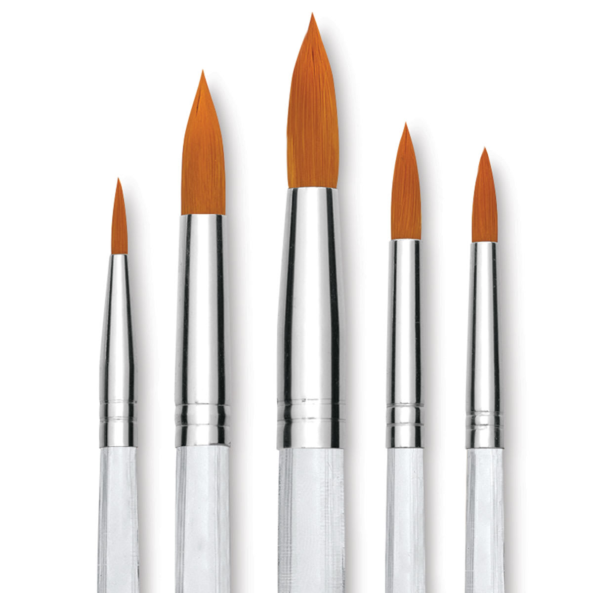 Royal Langnickel Clear Choice Brush Set - Golden Taklon, Round Set of 60, Long Handle (close-up of brushes)