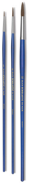 Blick Scholastic Ox Hair Brushes - 3 Long Handle Round Brushes upright
