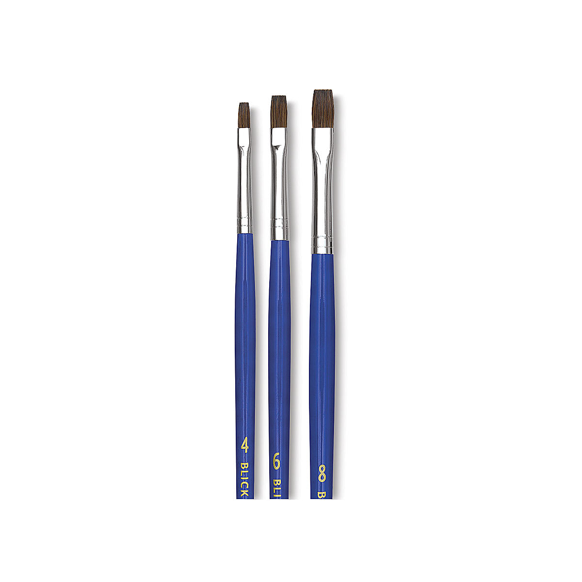 Blick Scholastic Red Sable Brushes - Brights, Set of 3, Long Handle close up