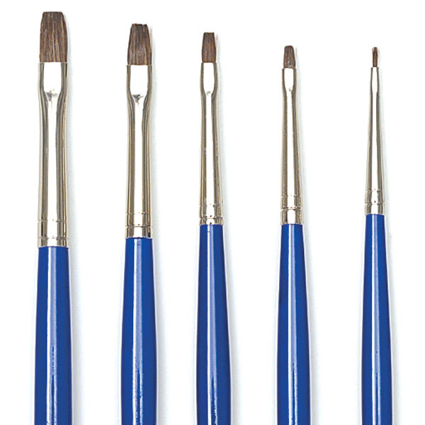 Blick Scholastic Red Sable Brushes - Brights, Set of 5, Long Handle close up