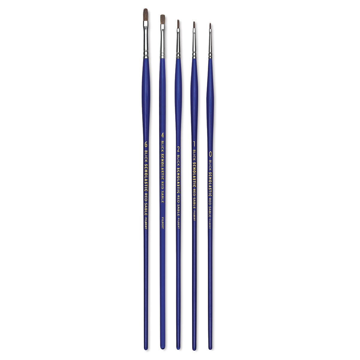 Blick Scholastic Red Sable Brush Set - Filbert, Long Handle, Set of 5