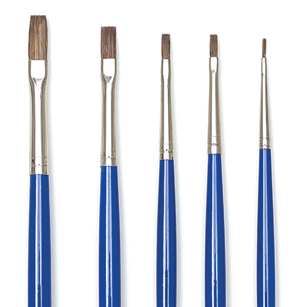 Blick Scholastic Red Sable Brushes - Flats, Set of 5, Long Handle close up