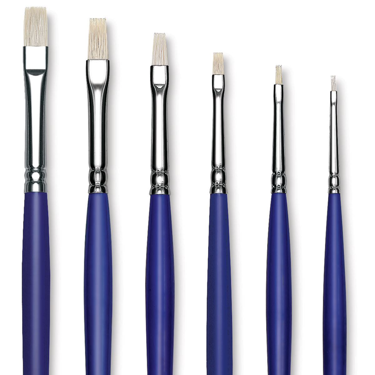 Blick Scholastic White Bristle Brush Set - Bright, Set of 6 close up