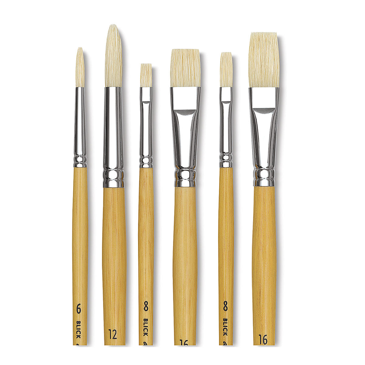 Blick Academic White Bristle = Closeup of Set of 6 Large Brushes