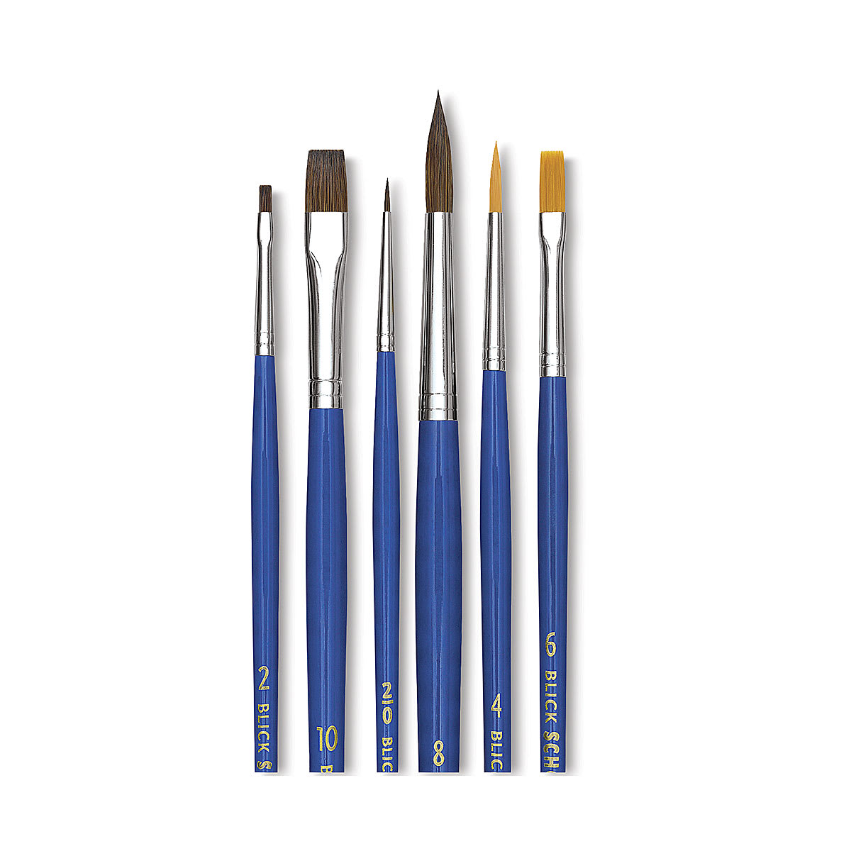 Blick Scholastic Sable and Taklon Set - Components of 6 pc set shown upright
