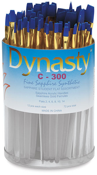 Dynasty Fine Sapphire Synthetic Flat Brushes, Canister Set of 72