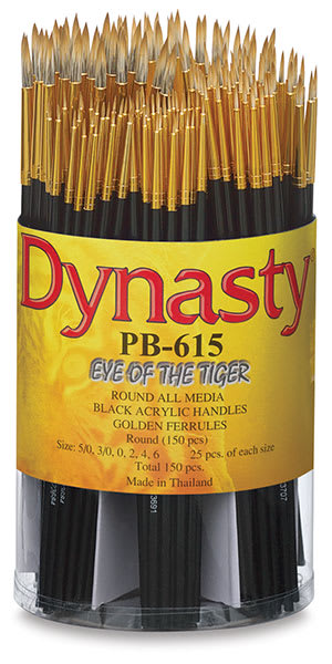 Dynasty Eye of the Tiger Brushes - Canister of 150 pieces of various size Round Brushes shown